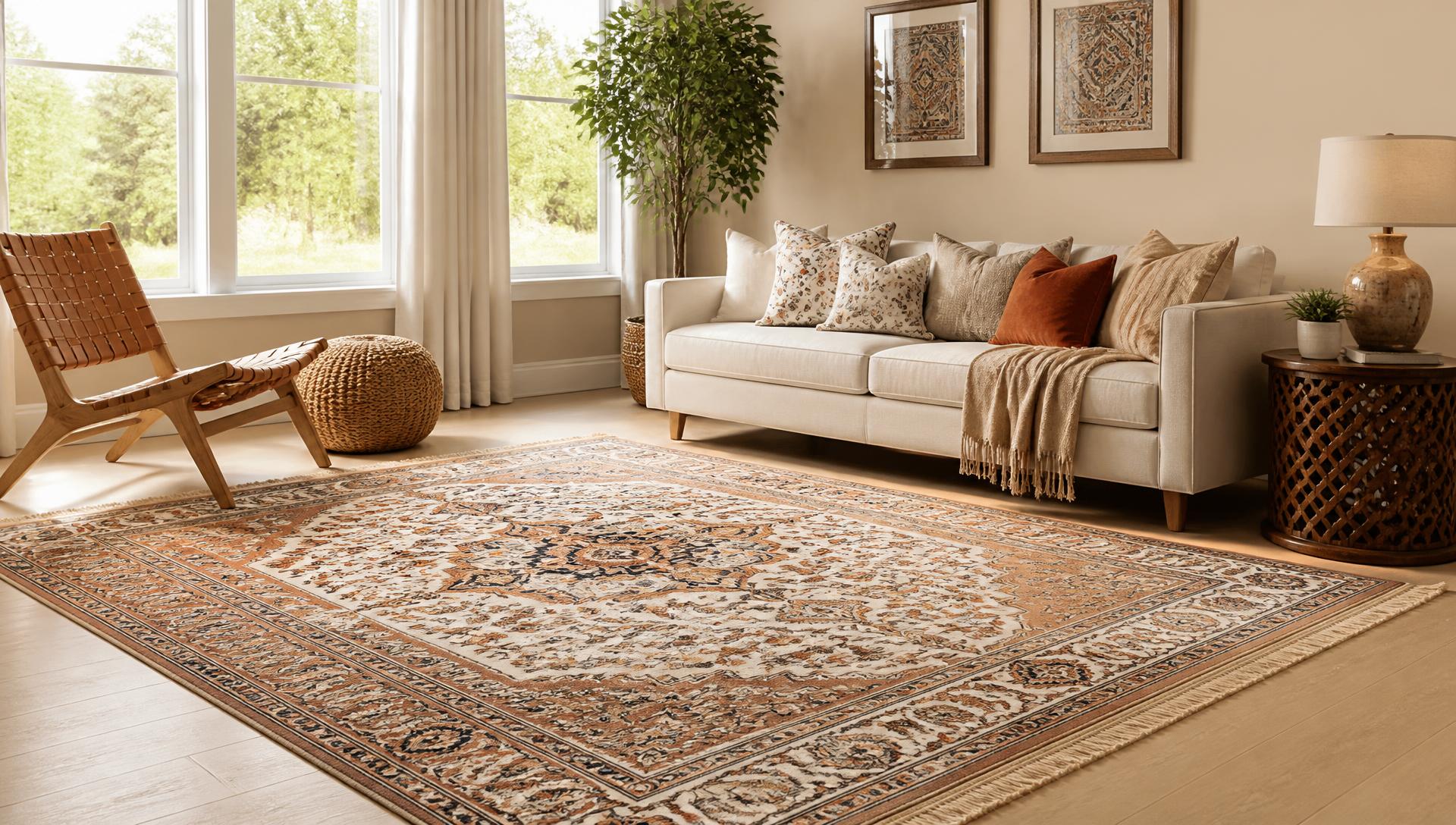 Cozy living room with elegant area rugs